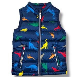 Hanna Andersson Kids Puffer Vest Navy Blue Dinosaur Print Size US 8/‎ 130cm